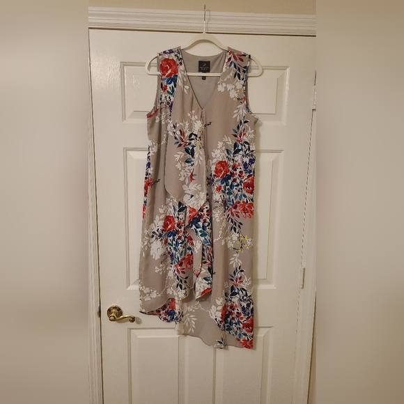 Adrianna Papell - Asymmetrical Beige Floral Dress - Size 12 - Picture 1 of 4
